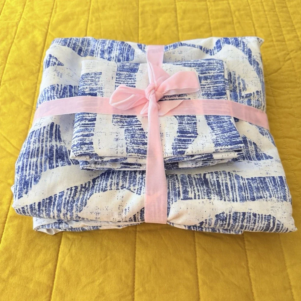 Twin XL Duvet Cover Set 3pc Blue Batik Boho Abstract Microfiber Soft New NWOT